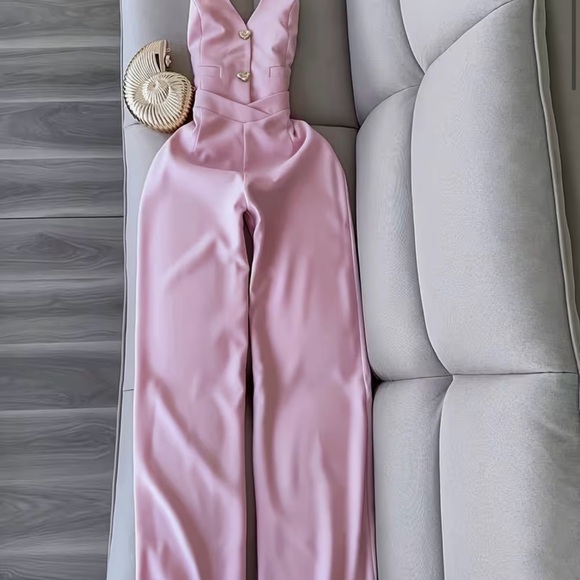 Artemis Pants - Artemis Design Co. Pink Jumpsuit with Gold Accents